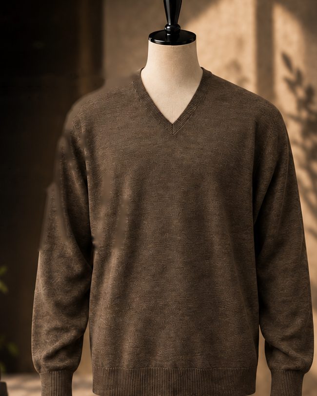 Brauner Oversize-Pullover mit V-Ausschnitt