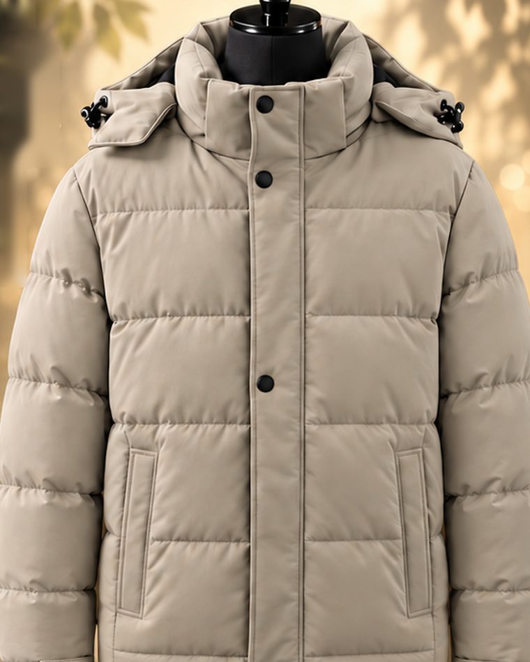 Beige Herren-Steppjacke mit Kapuze